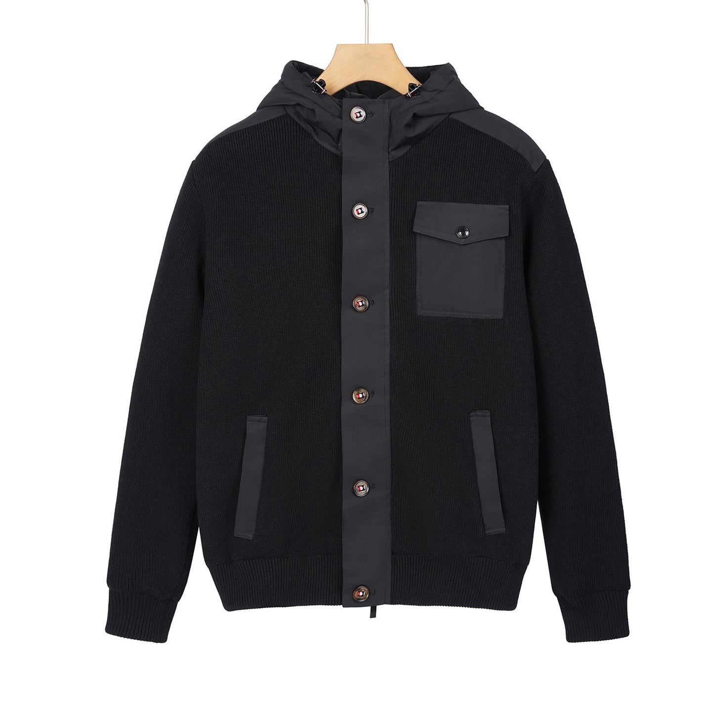 Hooded knitted down jacket